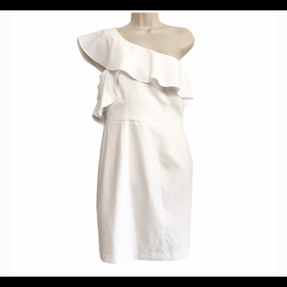 Black Halo White One Shoulder Kimora Dress (never worn with tag)
